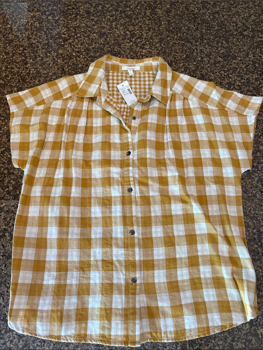 Maurices Mustard Yellow and White Gingham Button-Down Shirt